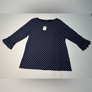 NWT RALPH LAUREN Women Plus Stretch Comfy Cotton Blouse Navy White Polka Dot 3X